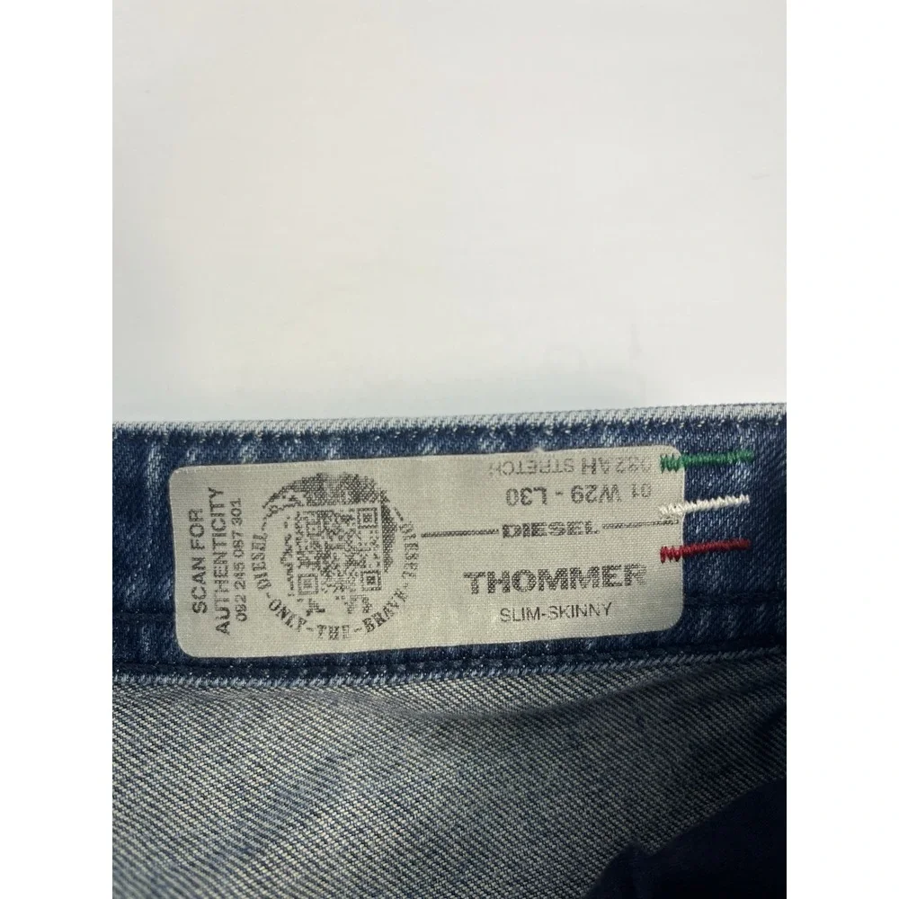 Diesel Mens Jeans 29x30 Blue Thommer Stretch Slim Skinny Distressed Rips Denim